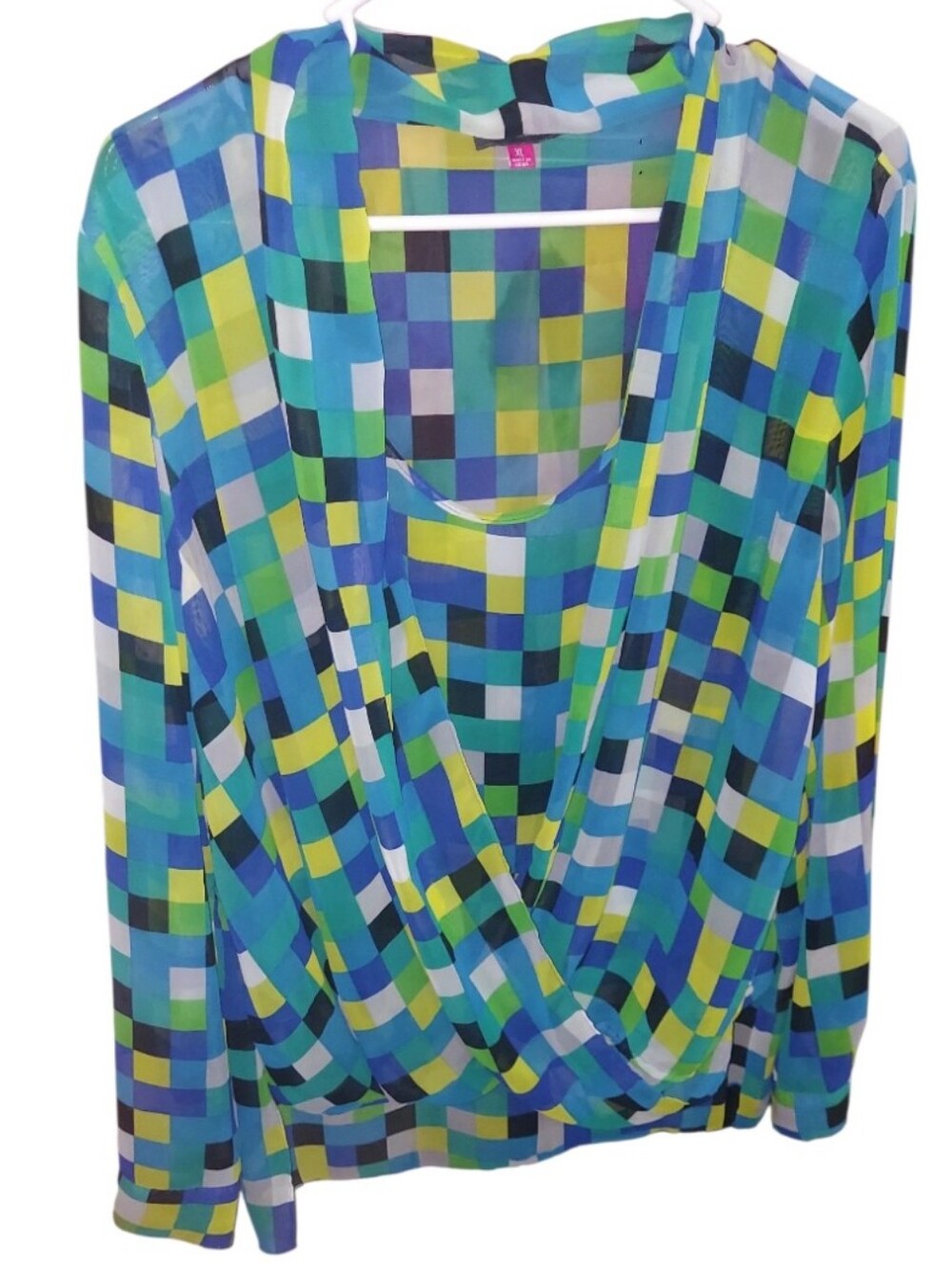 Vince Camuto Multicolor Vibrant Geometric Print Long Sleeve Wrap Blouse